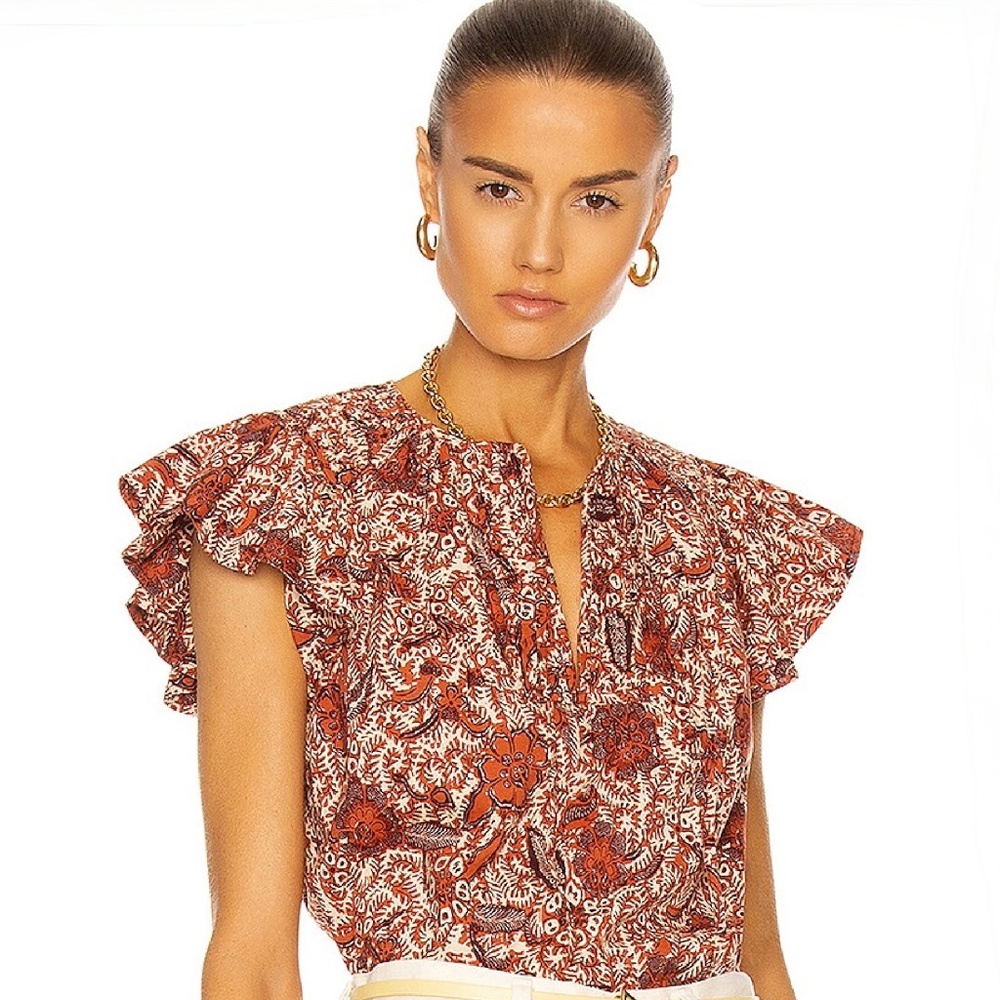 Ulla Johnson Brick Colored Print Shani Blouse Size M